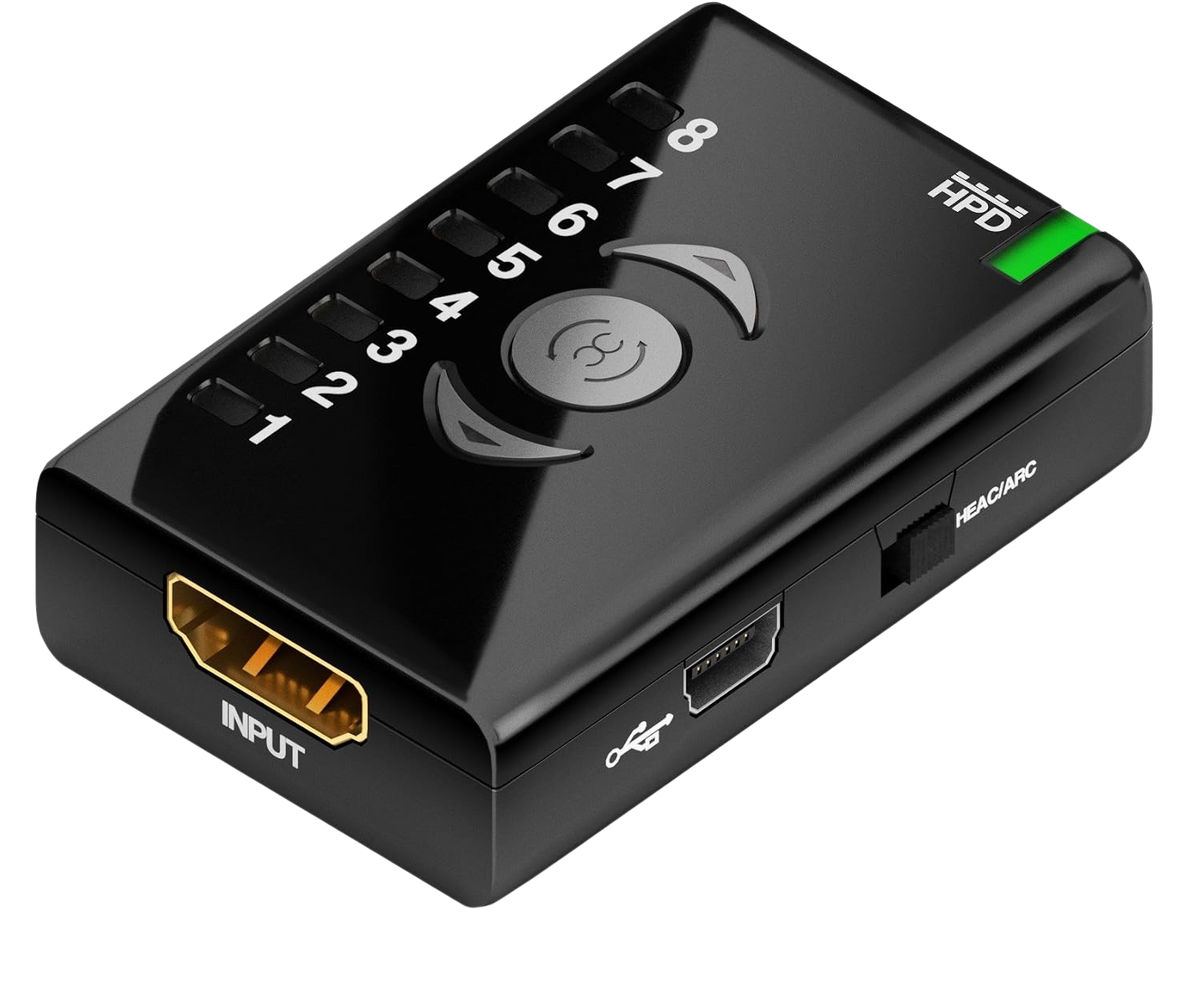 Vhodna stran Dr HDMI z vhodom HDMI, priključkom Mini-USB in stikalom HEAC/ARC