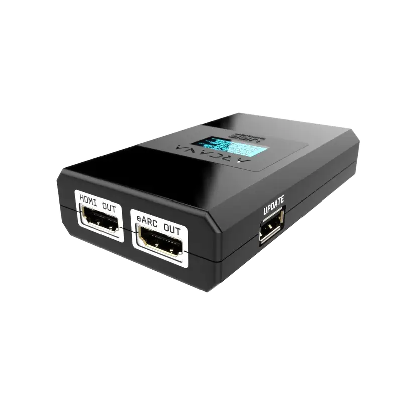 OLED zaslon HDfury Arcana 2 s podatki o signalu 4K120 VRR