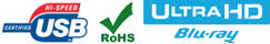 Logotipi USB Certified Hi-Speed, RoHS in Ultra HD Blu-ray