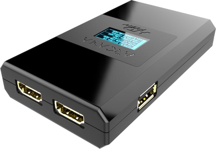 HDfury Arcana, eARC adapter, pogled od spredaj z OLED zaslonom